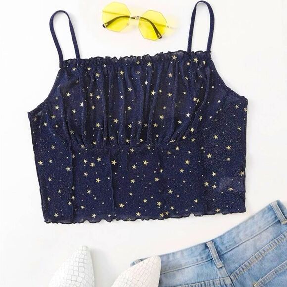 SHEIN Plus Lettuce Trim Galaxy Mesh Cami Top - Picture 1 of 9